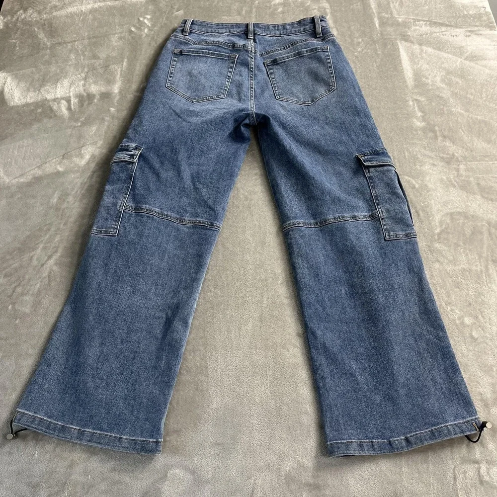 Mica Denim Jeans Womens 27 Blue Medium Wash High‎ Rise Wide Leg Cargo 27x28.5
